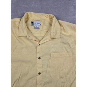 Island Blue Hawaiian Shirt Mens XL Yellow Palm Tree Textured Rayon Blend Pocket